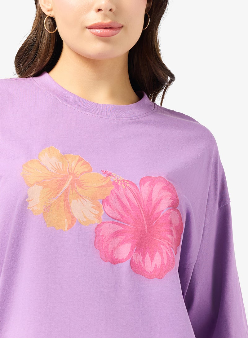 جينجر تيشيرت قطني أوفر سايز بجرافيك زهور - Image 3